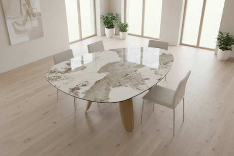 Table à manger organique céramique dans salle à manger contemporaine