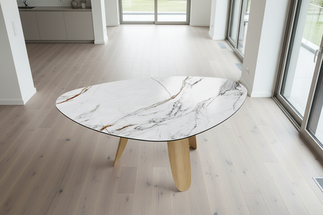 Table à manger triangulaire céramique blanche salle à manger contemporaine