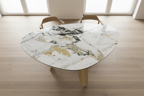 Table à manger triangulaire céramique - vue plateau