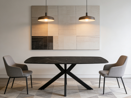 table de salle a manger en marbre noir céramique en ambiance