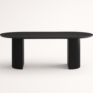 Table à manger ovale noire Lagosy – plateau effet bois 3D et pied design
