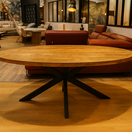 table à manger ovale en bois massif pieds métal noir dans le magasin Souffle d'intérieur de Yerres
