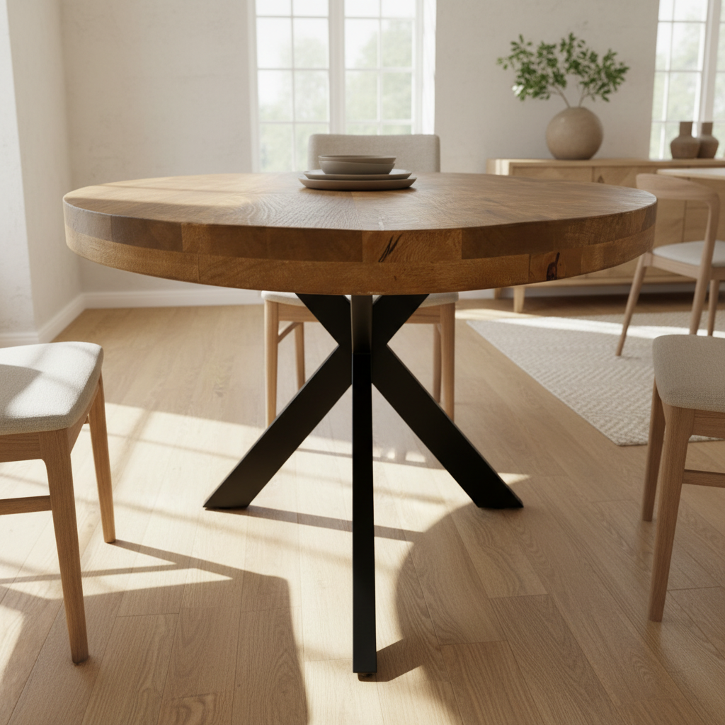 table ovale en bois massif pieds métal noir dans le magasin de Yerres vue de profil