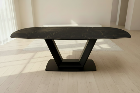 table ceramique extensible effet marbre ovale - Tablacasa