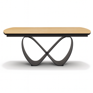 table Celio en céramique sur fond blanc et pieds ruban en metal noir
