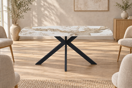 Table Nasa céramique finition marbre Pandora brillant – plateau pleine masse forme ovale