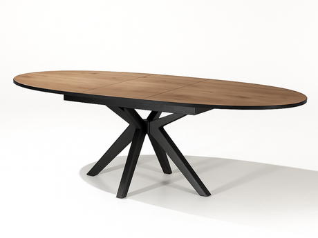 Table de salle à manger extensible Elvira – système d’allonge centrale – ouvert – bois naturel