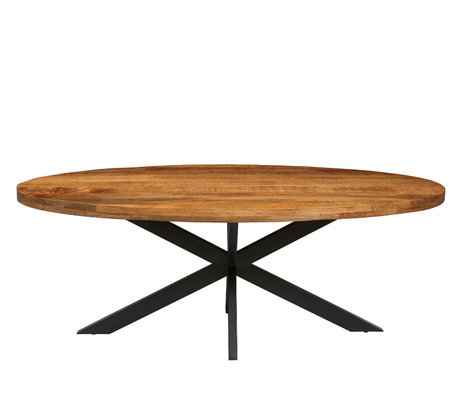 table ovale en bois massif pieds métal noir  vue de haut