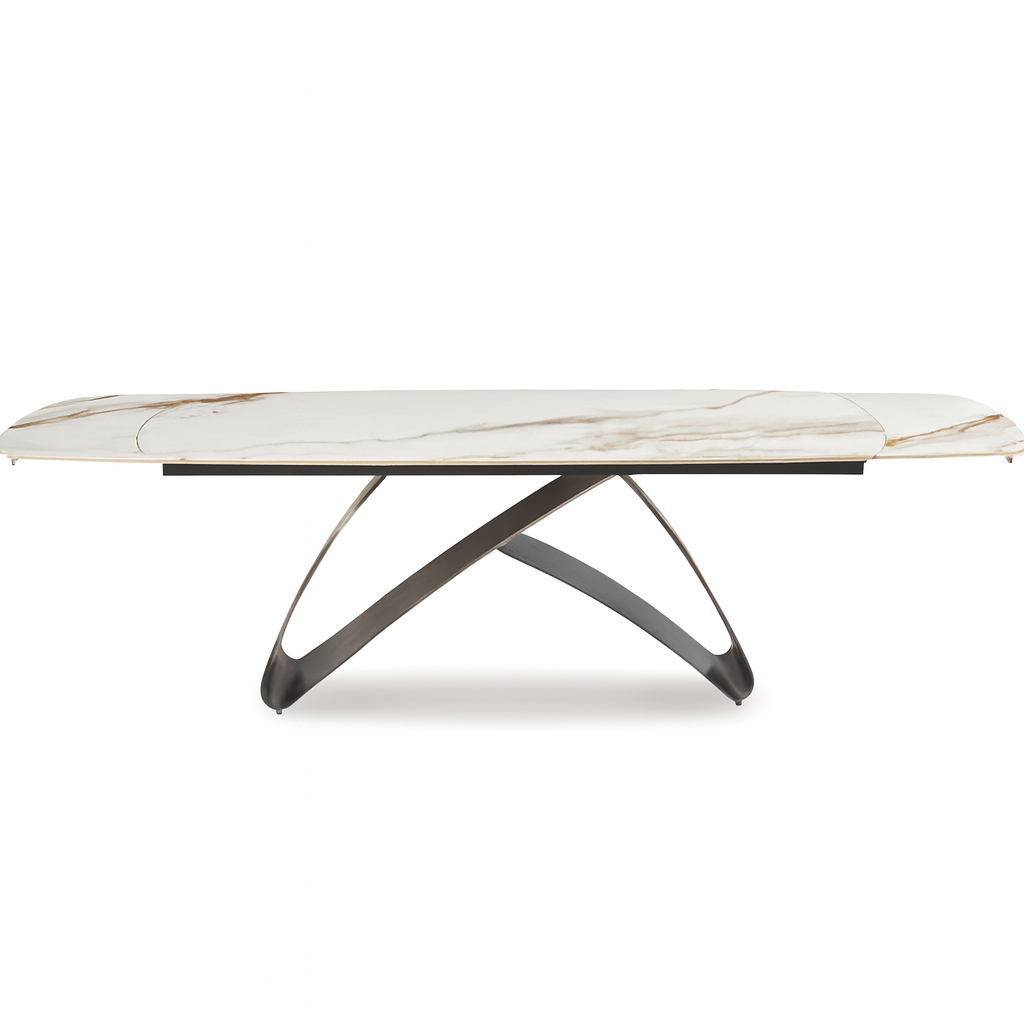 Table ovale extensible en céramique effet marbre Kiny – élégance contemporaine pour salle à manger design
