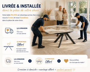 Table Paloma Lievens céramique rotative extensible marbre Calacatta – vue en situation salle à manger