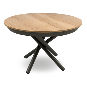 table rond extensible en bois sur fond blanc
