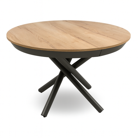 table rond extensible en bois sur fond blanc
