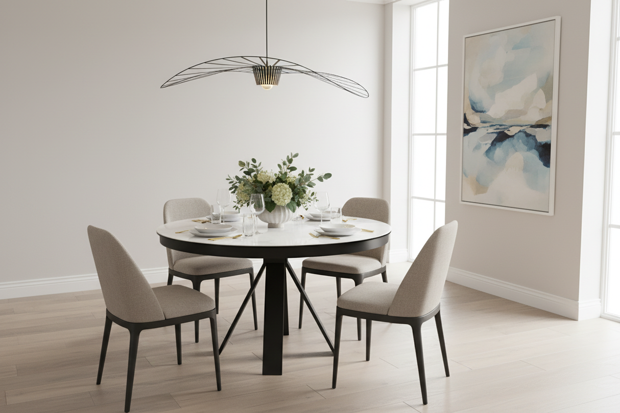 Table ronde céramique effet marbre blanc mat - salle à manger contemporaine