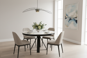 Table ronde céramique effet marbre blanc mat - salle à manger contemporaine