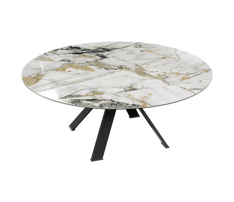 Table ronde céramique extensible marbre doro pieds métal noir  sur fond blanc ouverte
 
