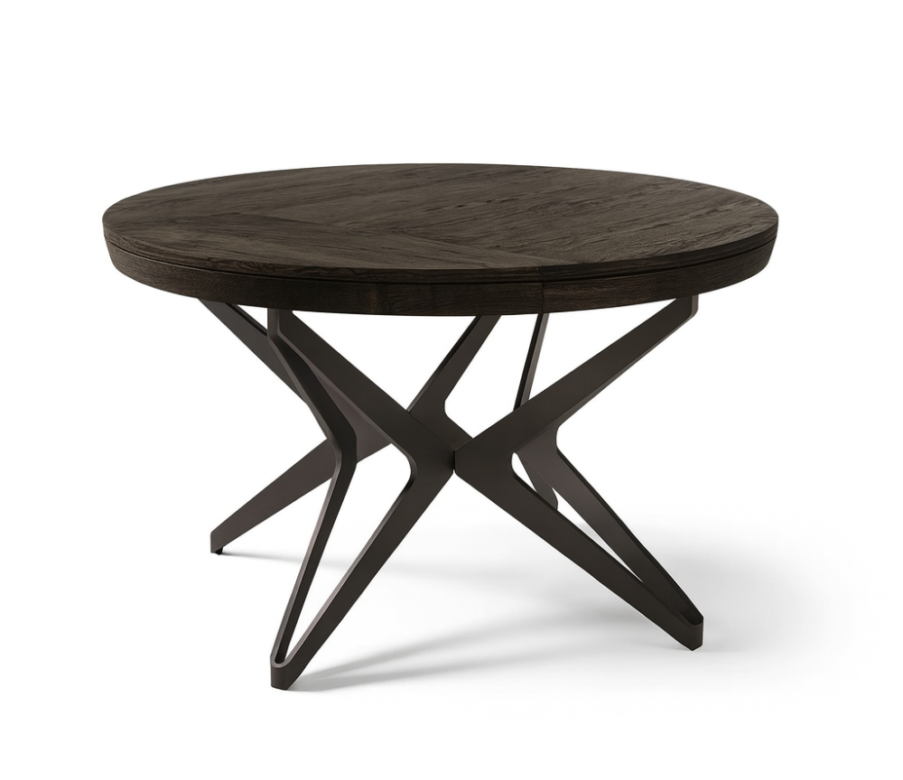 Table à manger Roundy — vue profil — profil — Bois foncé pieds laqué noir