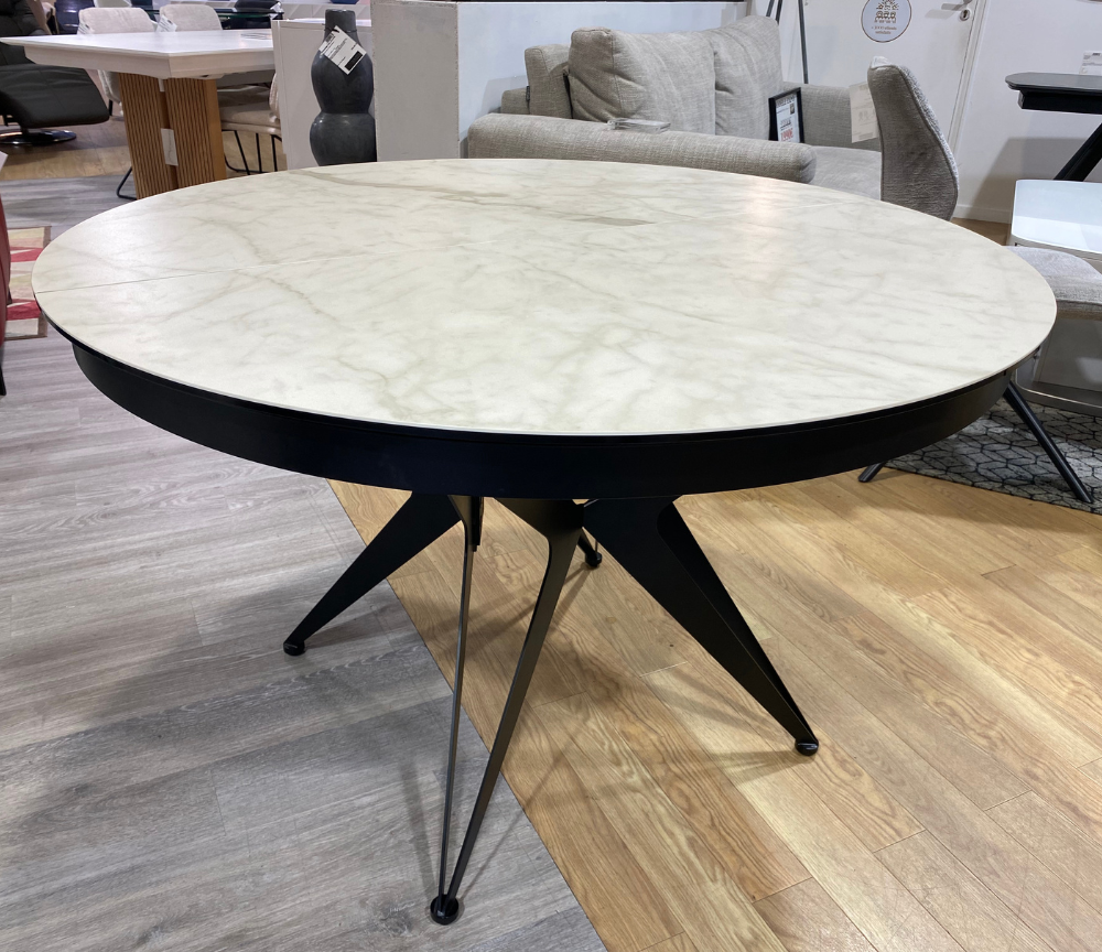 Table ronde extensible céramique marbre blanc mat  - Roxie