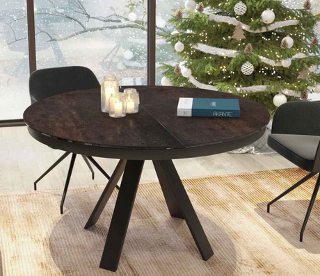 Table ronde en céramique marron extensible - Souffle d'intérieur
