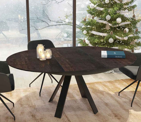 Table ronde ouverte en céramique marron extensible - Souffle d'intérieur