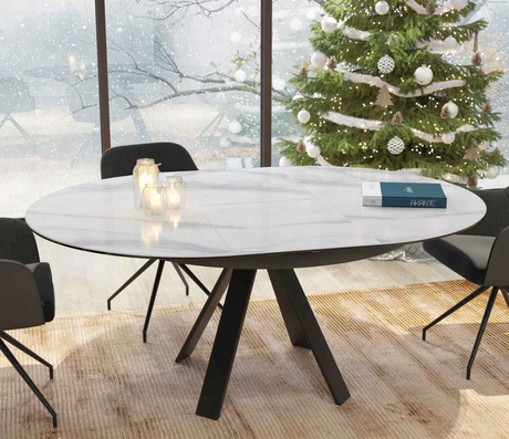 Table ovale en céramique extensible marbre blanc - Souffle d'intérieur