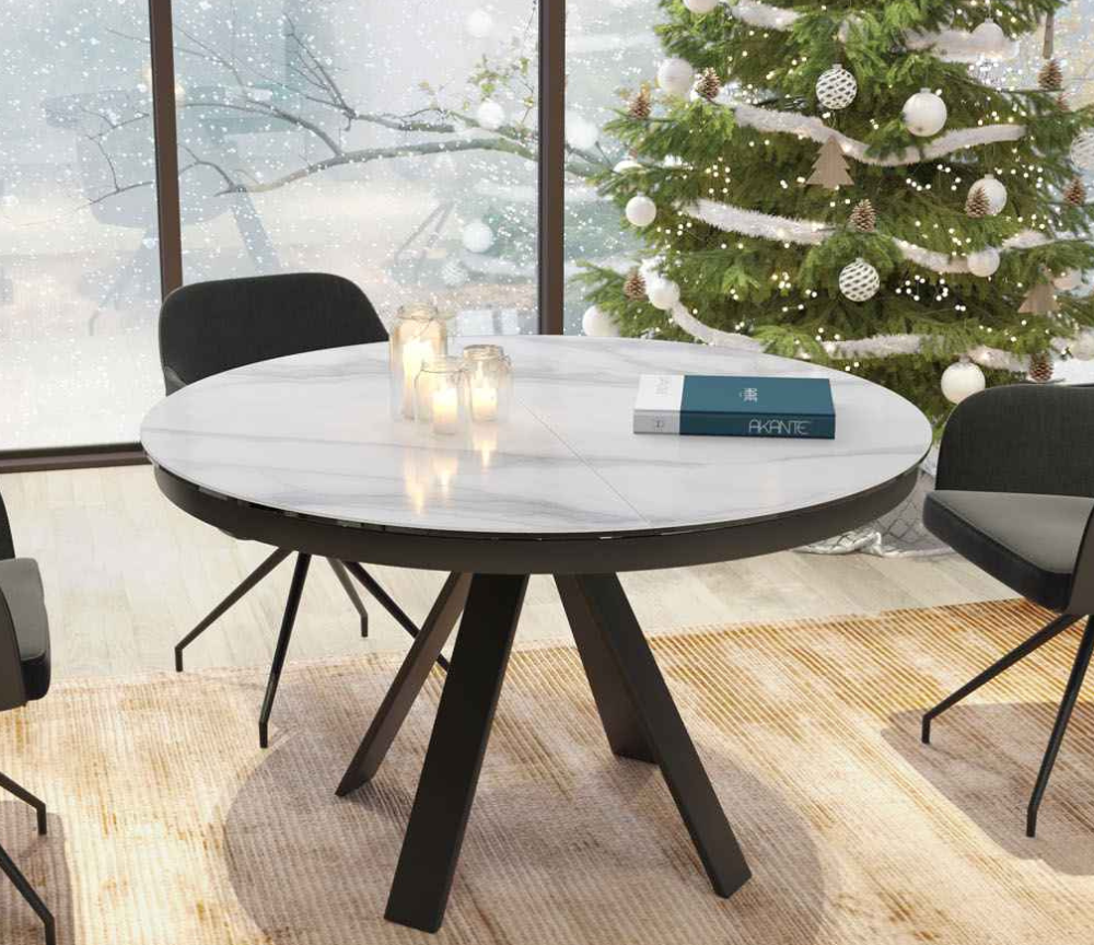 Table ronde en céramique extensible marbre blanc - Souffle d'intérieur