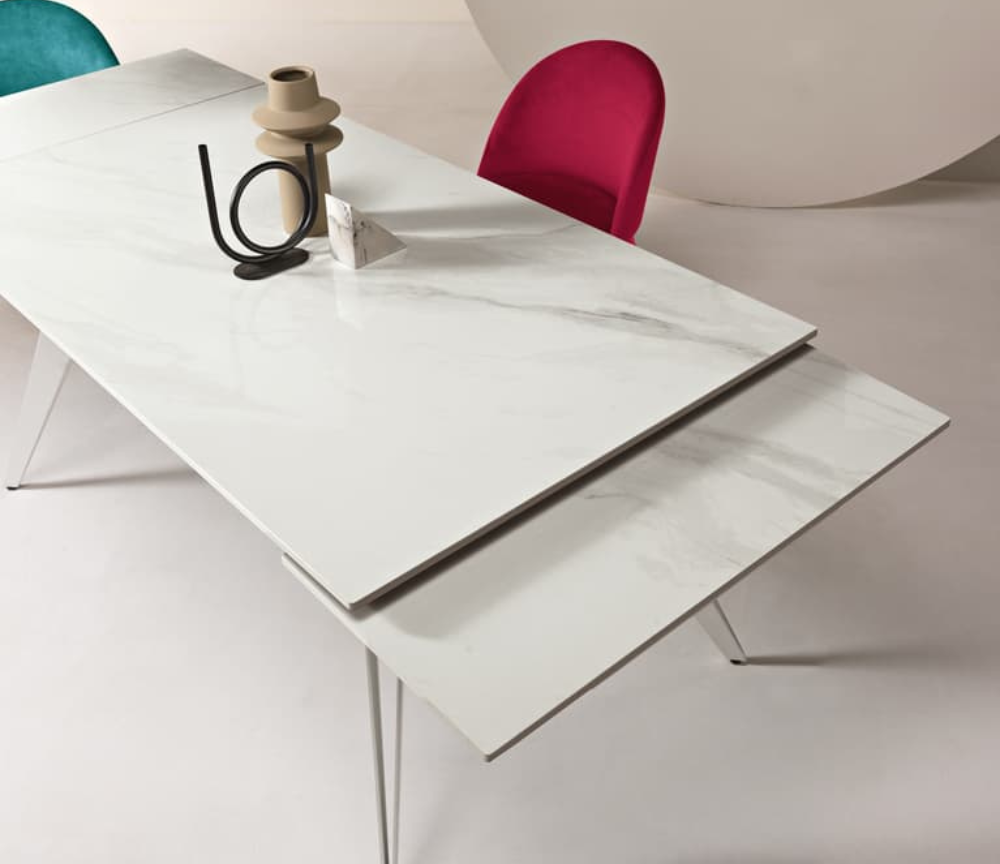 Table marbre blanc mat céramique extensible avec rallonge - Thorus