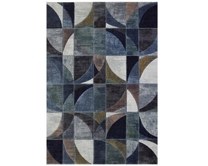 Tapis salon bleu vintage decor graphique moderne rectangulaire - Souffle d'intérieur 