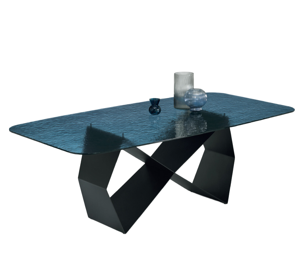 Table a manger en verre bleu moderne design italien - Karly