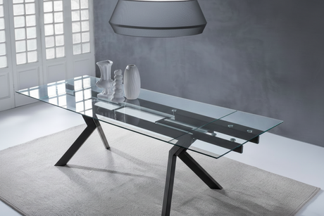 table en verre extensible pieds métal 

