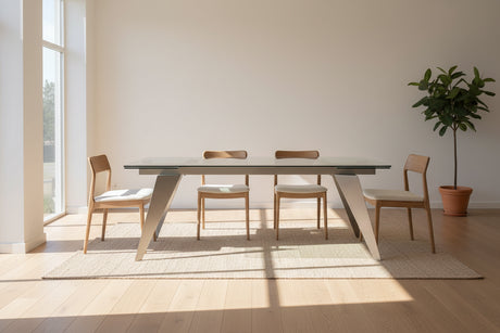 Andrea table en verre extensible inox brossé – zoom piètement inox brossé