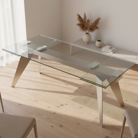 table en verre extensible alu brossé