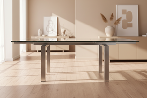 Table verre acier – Style publicitaire scandinave