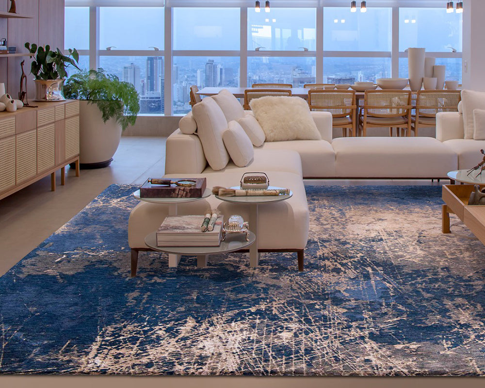Tapis de salon bleu et gris - Salgueiro rugs - Souffle d’Intérieur