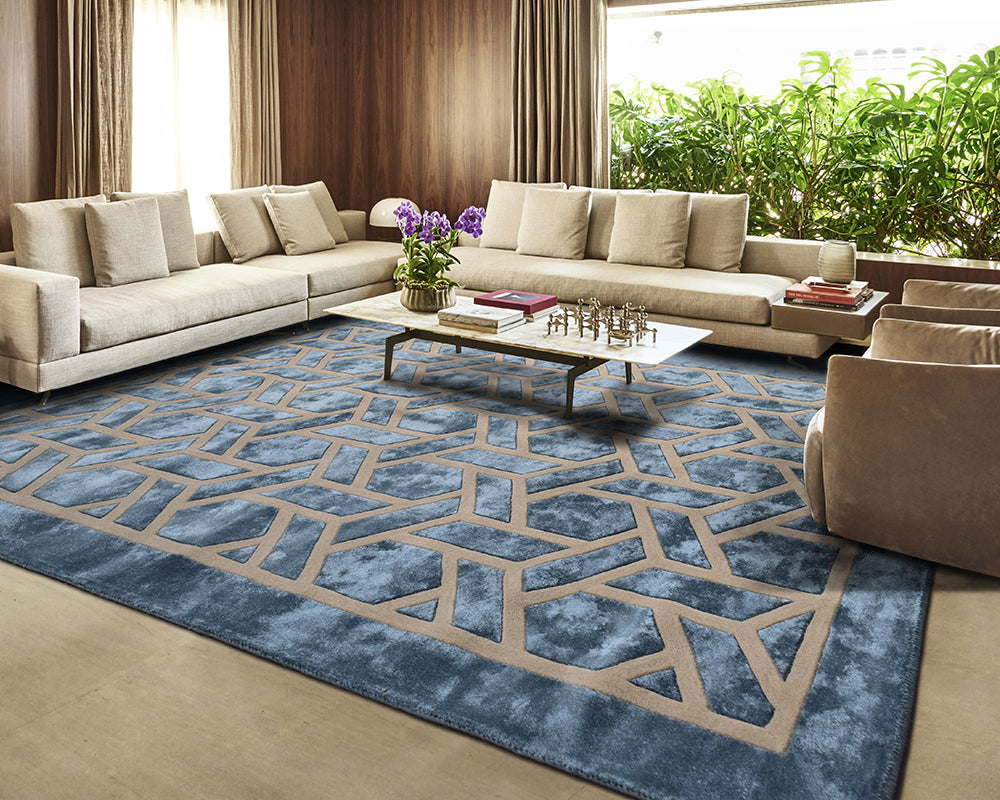 Tapis design pour salon avec forme géométrique bleu - Salgueiro rugs - Souffle d'Intérieur