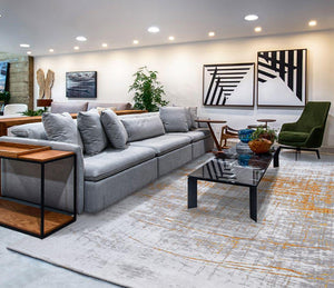 Tapis design salon gris tacheté orange - Salgueiro rugs - Souffle d’Intérieur