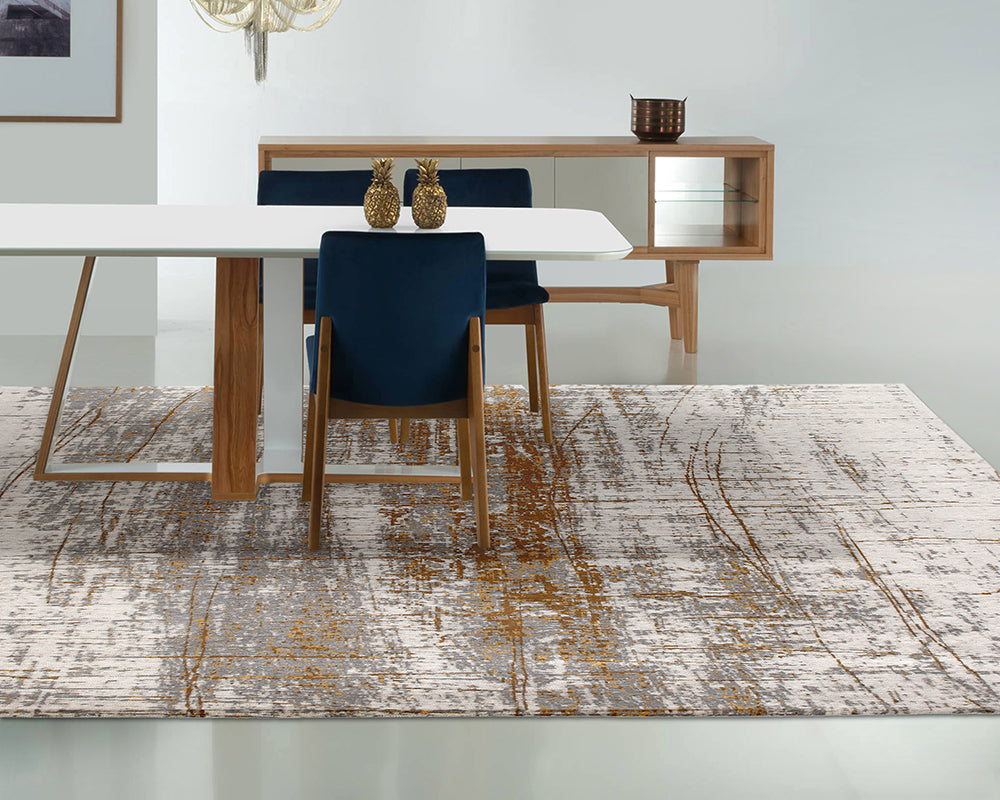 Tapis design salon gris tacheté orange - Salgueiro rugs - Souffle d’Intérieur