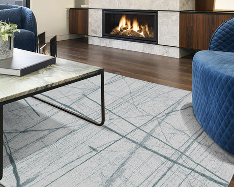 Tapis gris de salon strié bleu - Salgueiro rugs - Souffle d'Intérieur