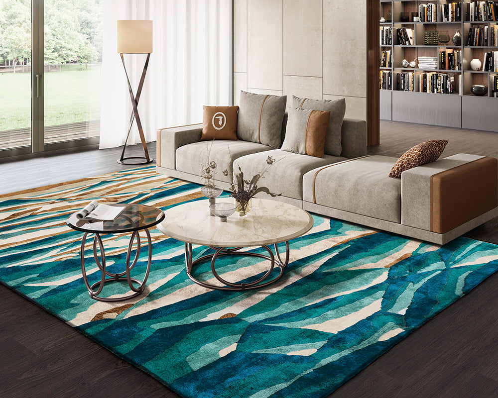 Tapis de salon moderne style peinture bleu - Salgueiro rugs - Souffle d'Intérieur
