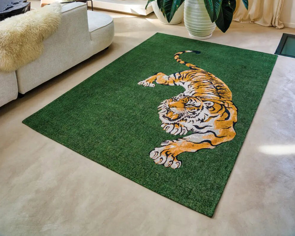 Tapis vert salon avec dessin tigre - Salgueiro rugs - Souffle d’Intérieur