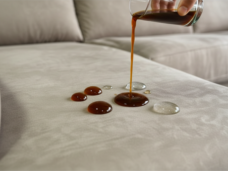 demontration du traitement anti tâches sur un canape d'angle avec systemet rapido 