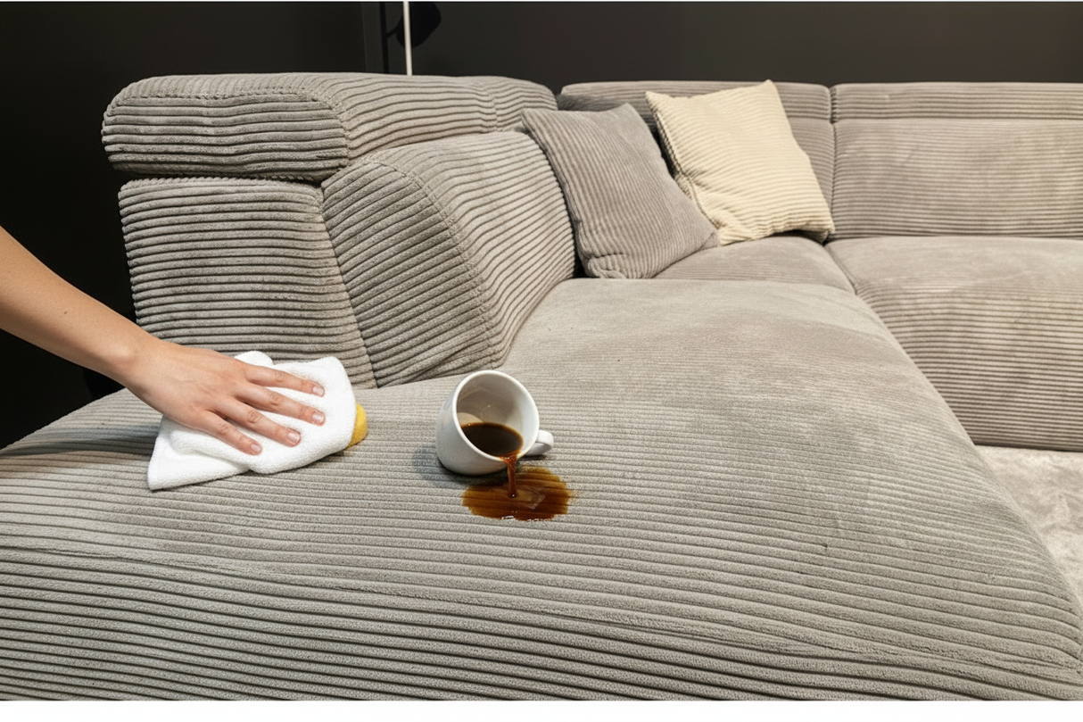Traitement anti-tache - café renversé sur velours côtelé