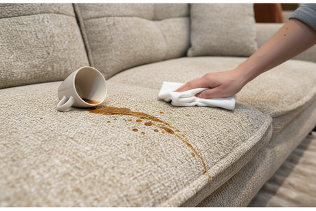 Traitement anti-tache canapé beige chiné - nettoyage facile café