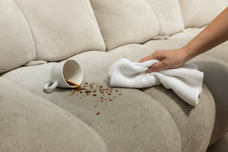 Traitement anti-tache canapé beige - nettoyage facile café