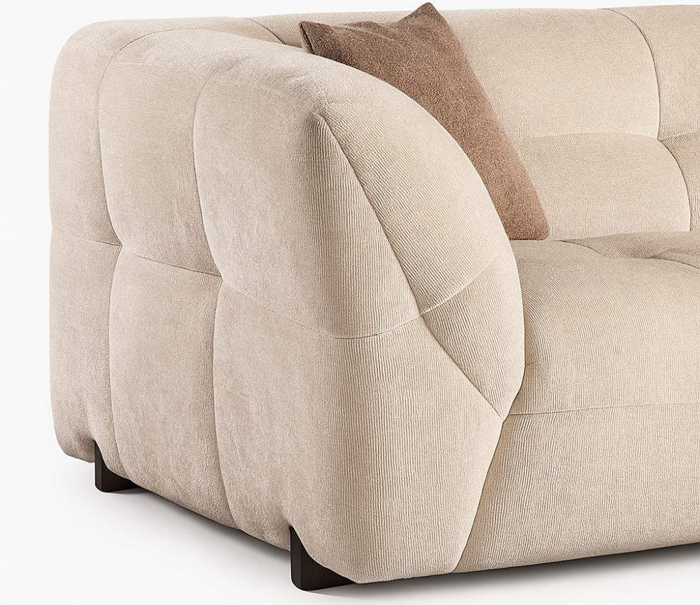 zoom accoudoir d'un canapé 3 places en tissu beige arrondi - Souffle d'intérieur