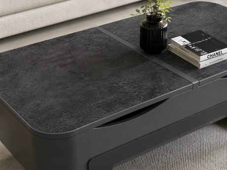 Table basse céramique Sidney – détail des finitions et du corpus laqué mat
