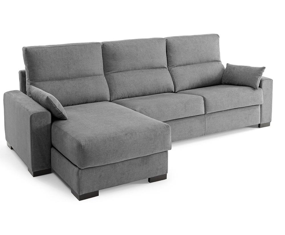 Canapé d’angle convertible Virginie – vue 3/4 – méridienne à gauche – tissu gris – pieds métal noir mat