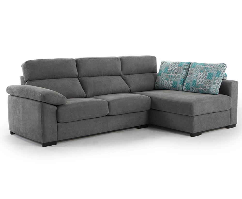 Canapé d’angle convertible Lea – vue 3/4 – angle à droite – tissu gris – pieds bois noir