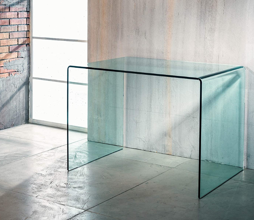 Bureau en verre transparent rectangulaire design L 120cm - Lea