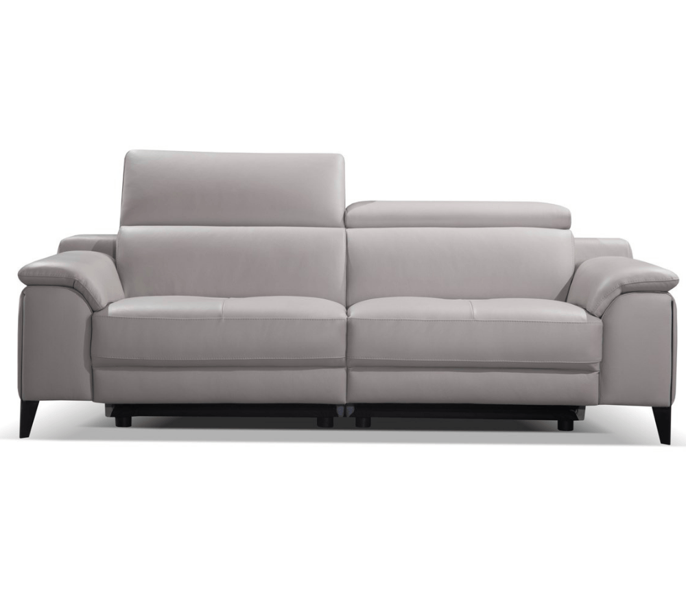 Canapé 3 places relaxation électrique cuir gris clair contemporain - Ariana