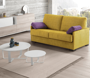 Canapé convertible 3 places Paige en situation – salon – tissu jaune
